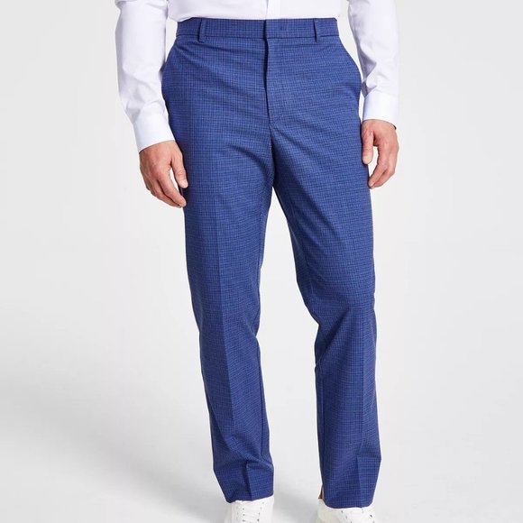 Tommy Hilfiger Men's Modern Fit TH Flex Pants 33 x 32 NWT Blue Flat Front Plaid - Picture 1 of 9